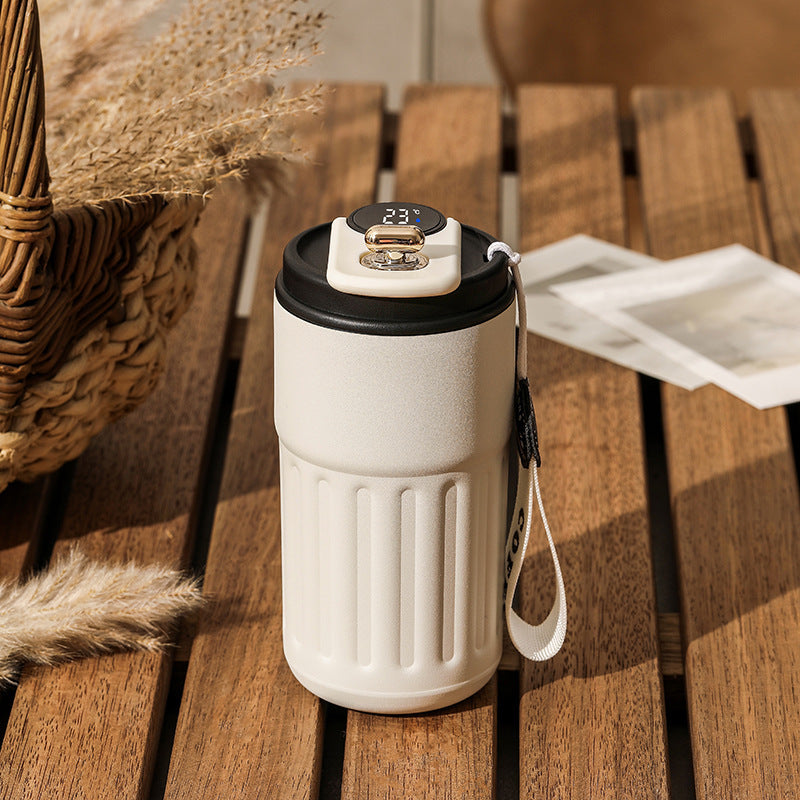 Smart Digital Thermal Bottle Portable Coffee Mug Stainless Steel Water Bottle In-Car Insulated Cup Keep Cold Vacuum Flasks 450ml Lime Sunflower