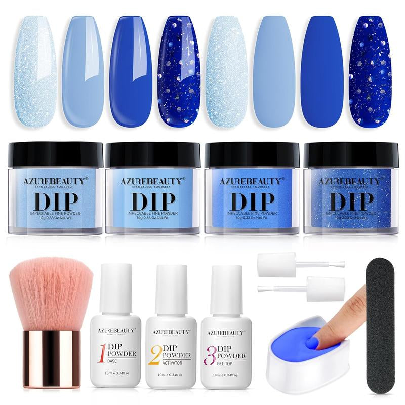 AZUREBEAUTY 4 Colors Dip Powder Nail Starter Kit, Dipping Powder Set with Base Top Coat Activator Essential Liquid, All-In-One Nail Art Manicure Tools DIY Beginner Kit