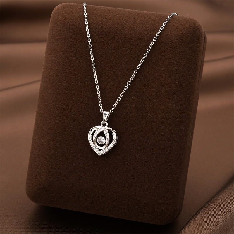 Fashion Dancing Love Necklace With Rhinestones Personality Creative Clavicle Chain Heart-shaped Necklace For Valentine's Day Gift Lime Sunflower