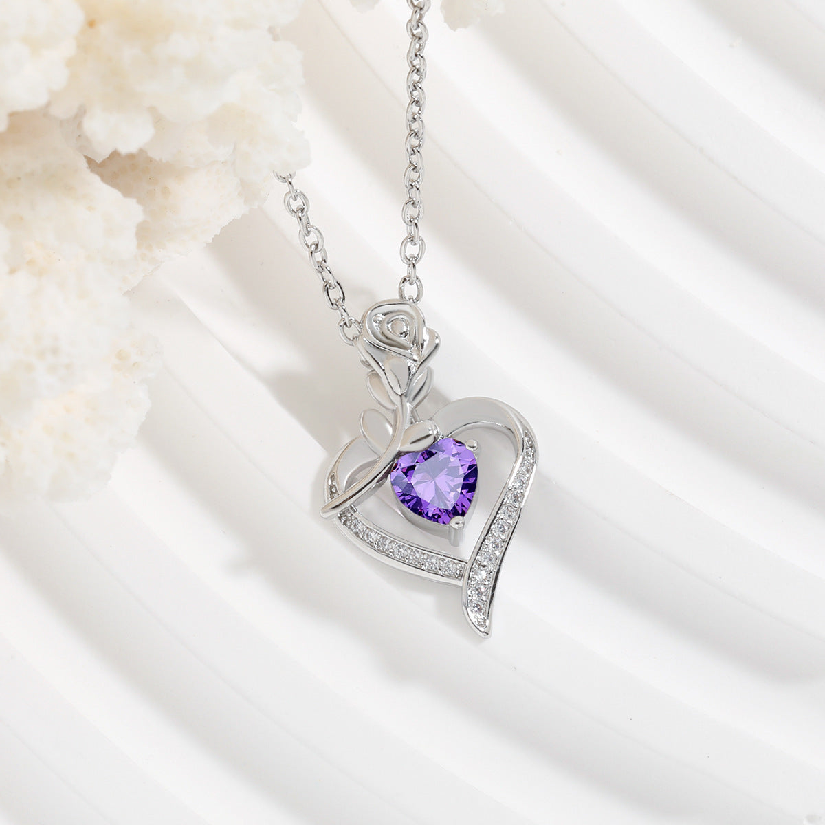 Rose Heart-shaped Necklace With Rhinestones Fashion Everlasting Flower Love Necklace For Women Valentine's Day Gift Lime Sunflower