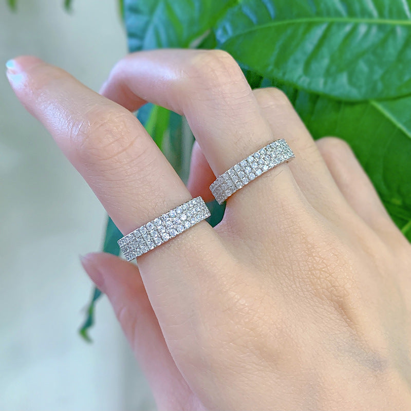 Simple Finger Three Rows Diamond-studded Ring Women's Jewelry Lime Sunflower