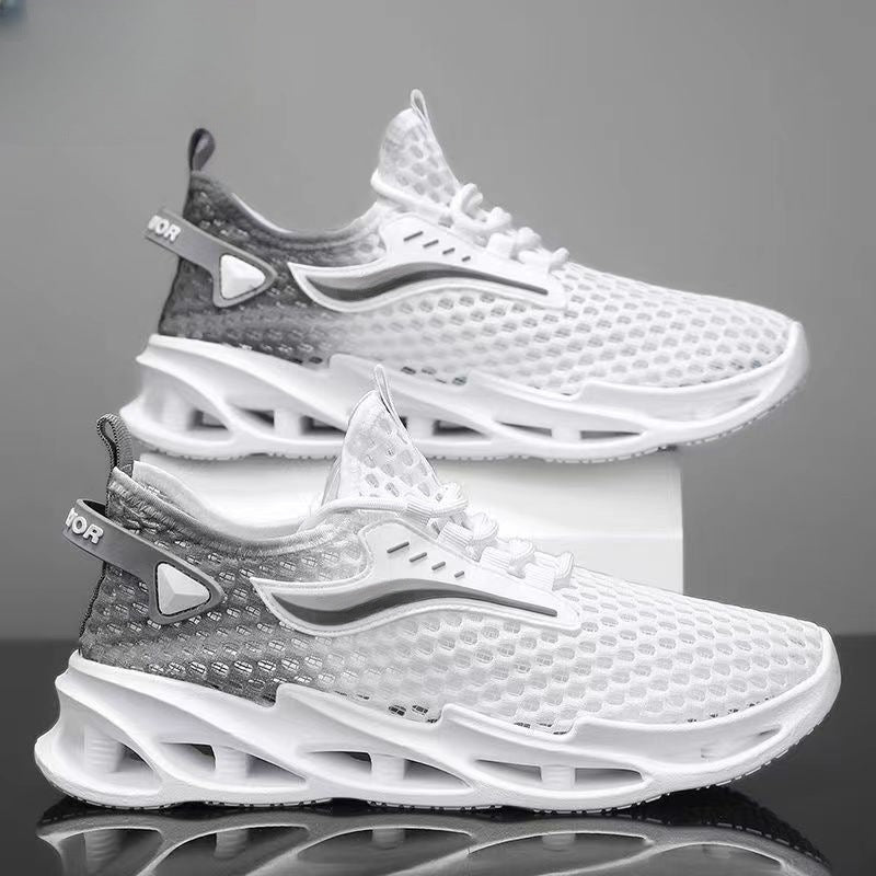 Men's Lace-up Sneakers Mesh Sports Shoes Fashion Hollow-sole Low Top Running Shoes Lime Sunflower