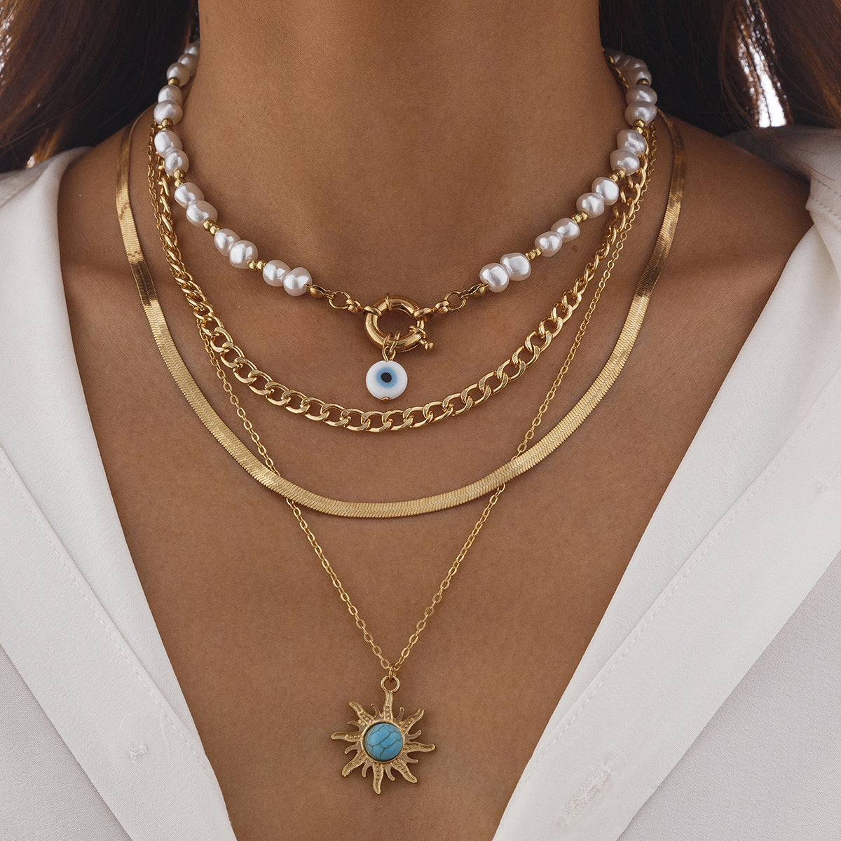 Ethnic Style Special-shaped Stringed Pearls Necklace Lime Sunflower