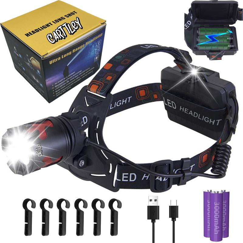 Super Bright LED Headlamp Rechargeable, 10000 High Lumen Headlight, 4Light Modes, Adjustable Headband, Lightweight IPX56 Waterproof Flashlight with Red Light for Outdoors Camping, Running,Runningportable Headlight Home Emergencyoutdoor Camp Motion Sensor