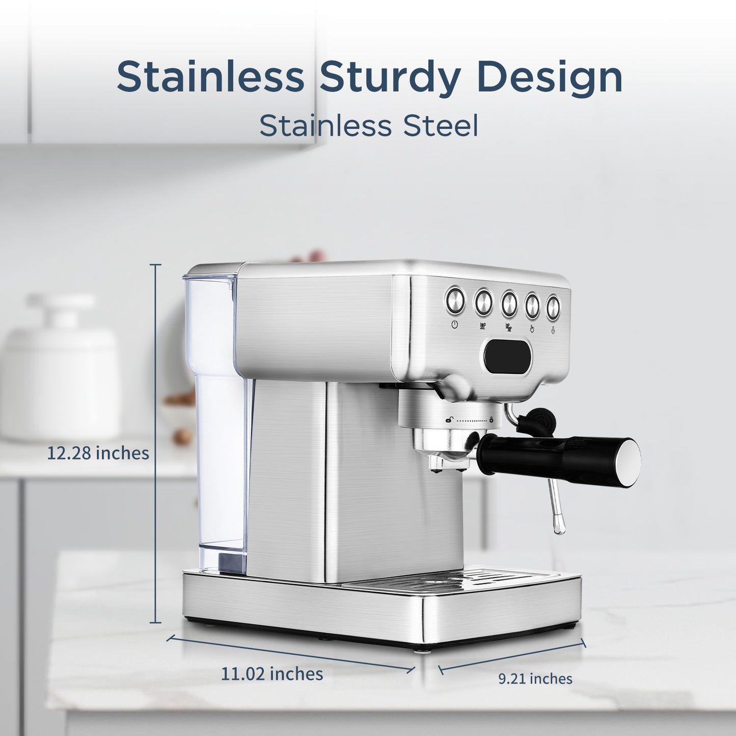 Chef Espresso Machine With Milk Frother For Latte, Cappuccino, Macchiato, For Home Espresso Maker, 1.8L Water Tank, Stainless Steel,`