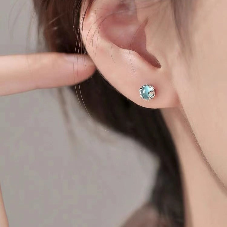 Sterling Silver Needle Moonstone Stud Earrings Female Niche Lime Sunflower