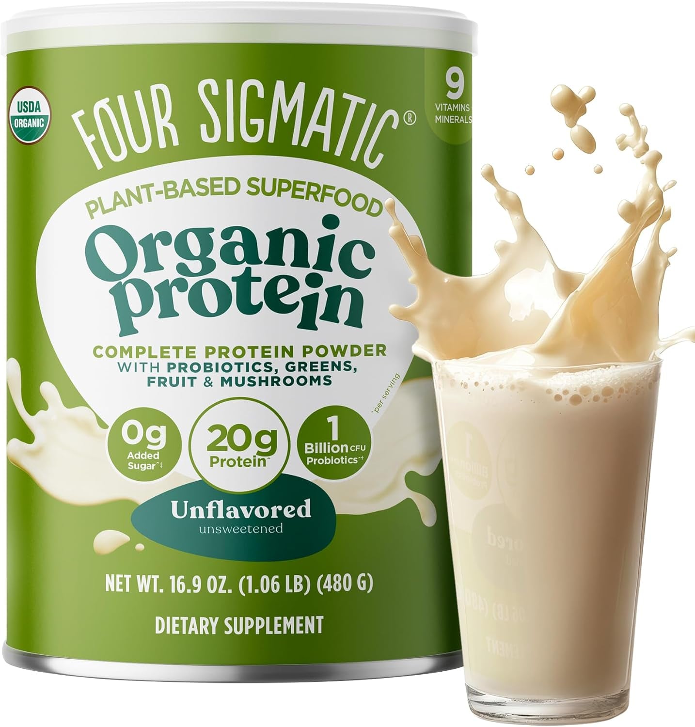 Organic Plant-Based Protein Powder Unflavored Protein with Lion’S Mane, Chaga, Cordyceps and More | Clean Vegan Protein Elevated for Brain Function and Immune Support | 16.9 Oz