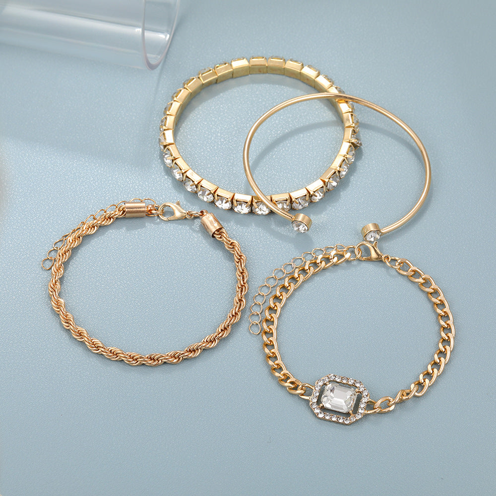 Fashion Jewelry 4 Pcs Crystal Bracelet Set Bohemian Design For Women Vintage Luxury Twisted Cuff Chains Armband Jewelry Accessories Lime Sunflower