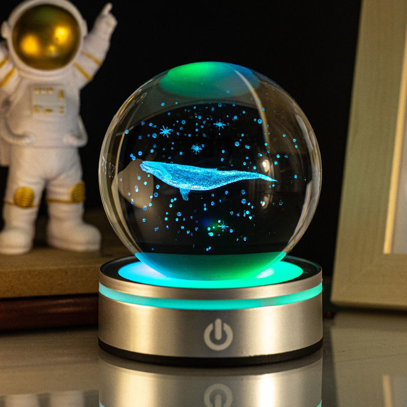 Creative 3D Inner Carving Luminous Crystal Ball Colorful Gradient Small Night Lamp Home Decorations Gifts Selection Lime Sunflower