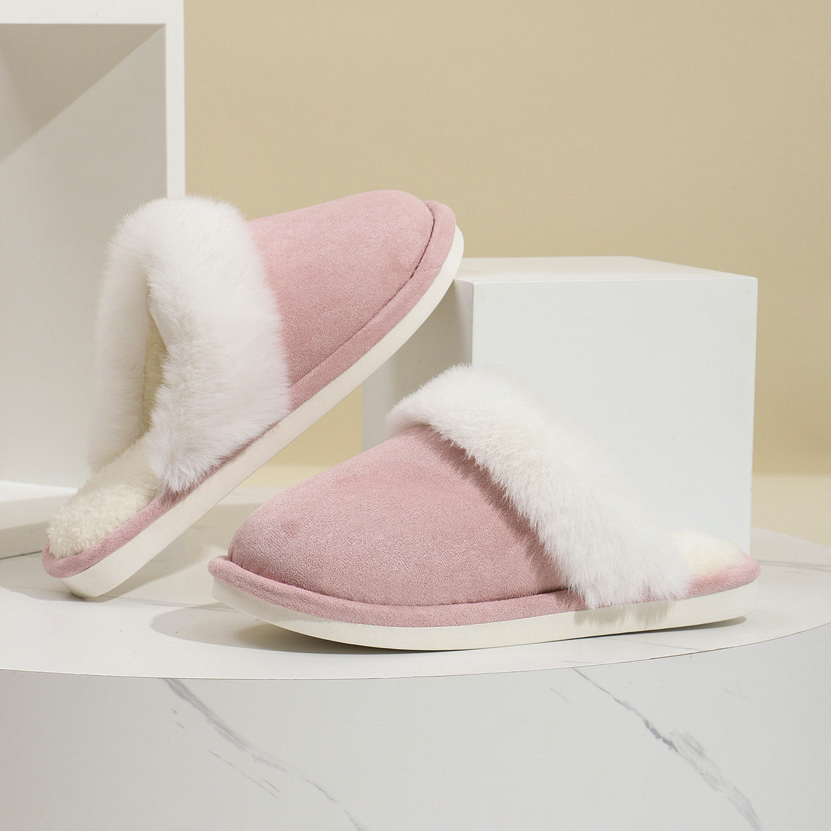 Winter Warm Plush Slippers Home Indoor Non-slip Bedroom Floor Soft Fuzzy Slipper For Couple Fashion Solid House Shoes Lime Sunflower