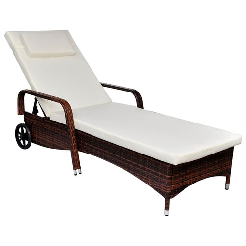 Sun Lounger with Cushion & Wheels Poly Rattan Black Emerald Ares