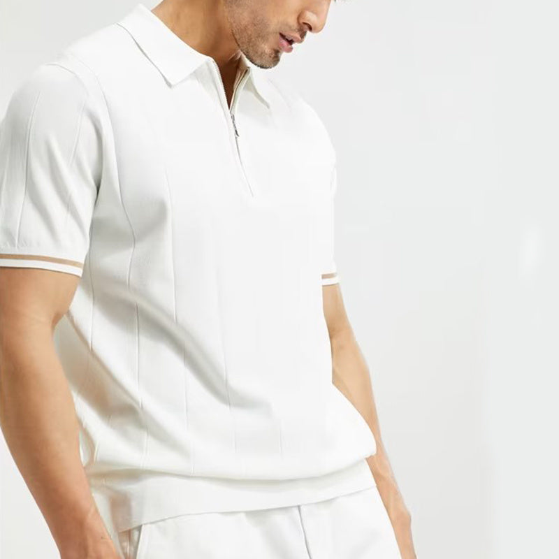 Fashion Short-sleeved Polo Shirt Summer Lapel Zipper T-shirt Tops Mens Clothing Lime Sunflower