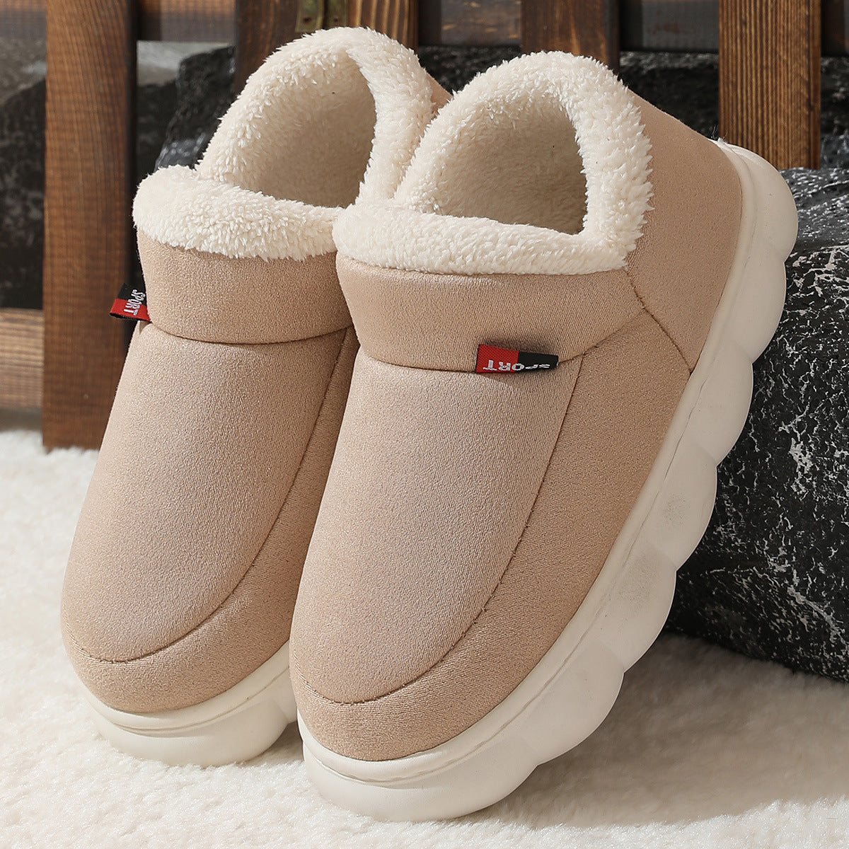 Winter Plush Cotton Shoes Women Men Warm Suede House Shoes For Parents Solid Color Thick-soled Garden Shoes Outdoor Lime Sunflower