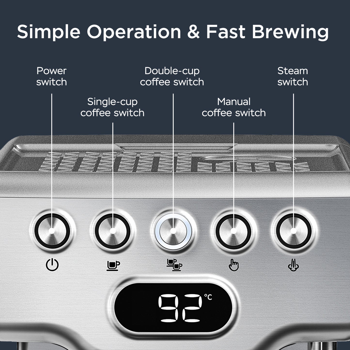 Chef Espresso Machine With Milk Frother For Latte, Cappuccino, Macchiato, For Home Espresso Maker, 1.8L Water Tank, Stainless Steel,`