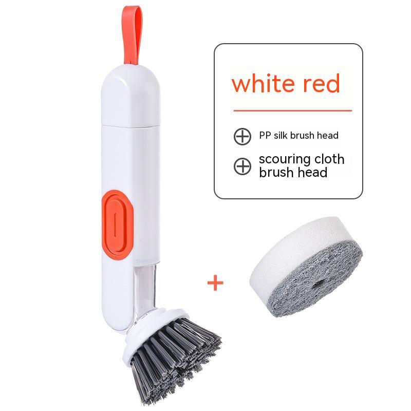 Multi-Functional Long-Handle Liquid-Filled Cleaning Brush Washing Up Brushes With Liquid Dispenser Two Replacement Heads For Kitchen Cleaning Brush Gadgets Lime Sunflower