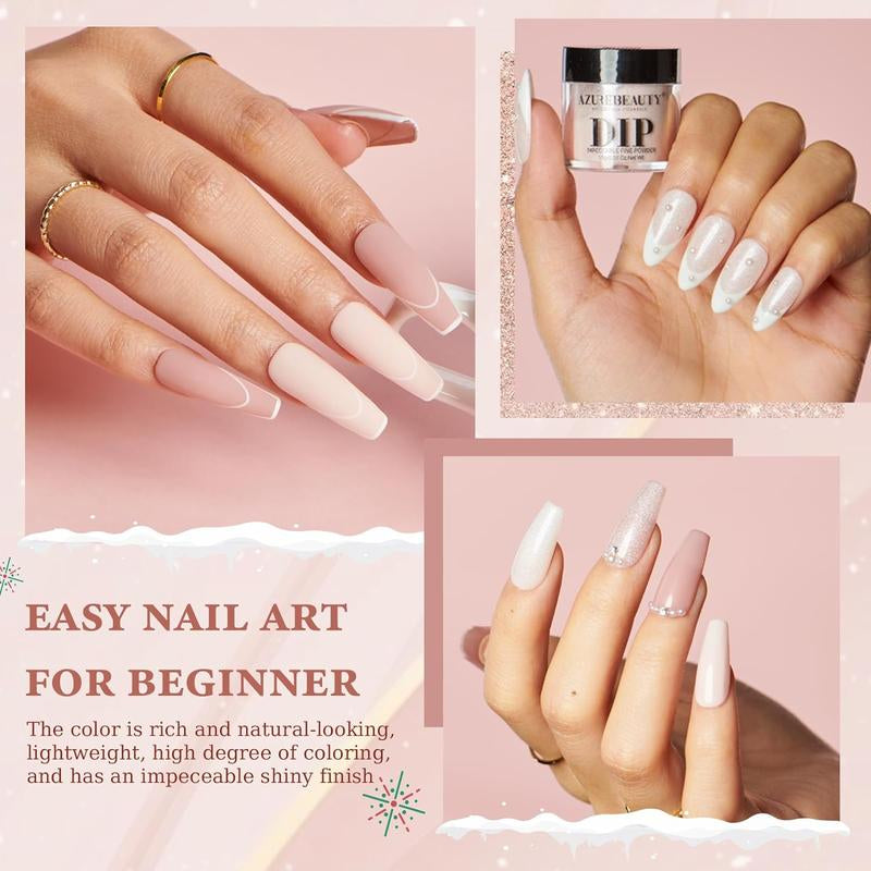 AZUREBEAUTY 4 Colors Dip Powder Nail Starter Kit, Dipping Powder Set with Base Top Coat Activator Essential Liquid, All-In-One Nail Art Manicure Tools DIY Beginner Kit
