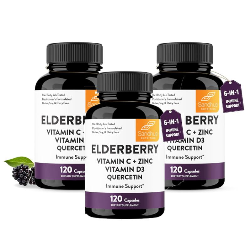 【Sandhus】Elderberry for Immune Support, Vitamin C, Zinc, Quercetin & D3, Healthcare Dietary Supplement