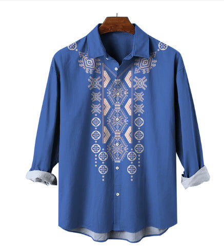 Fashion Print Long Sleeve Shirt Men Casual Loose Button Lapel Tops Seaside Cool Beach Shirt Lime Sunflower