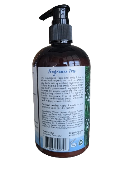 Face & Body Coconut Lotion - Fragrance Free (12oz) RegenaLife Market