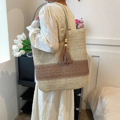 Summer Beach Straw Shoulder Tote Yellow Pandora