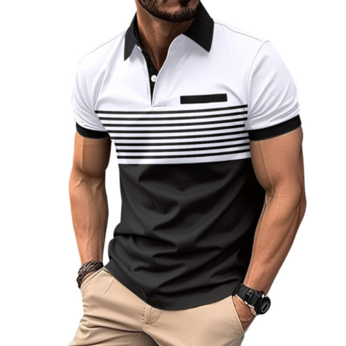 Mens Casual Stripe Short Sleeve Polo Shirt Yellow Pandora