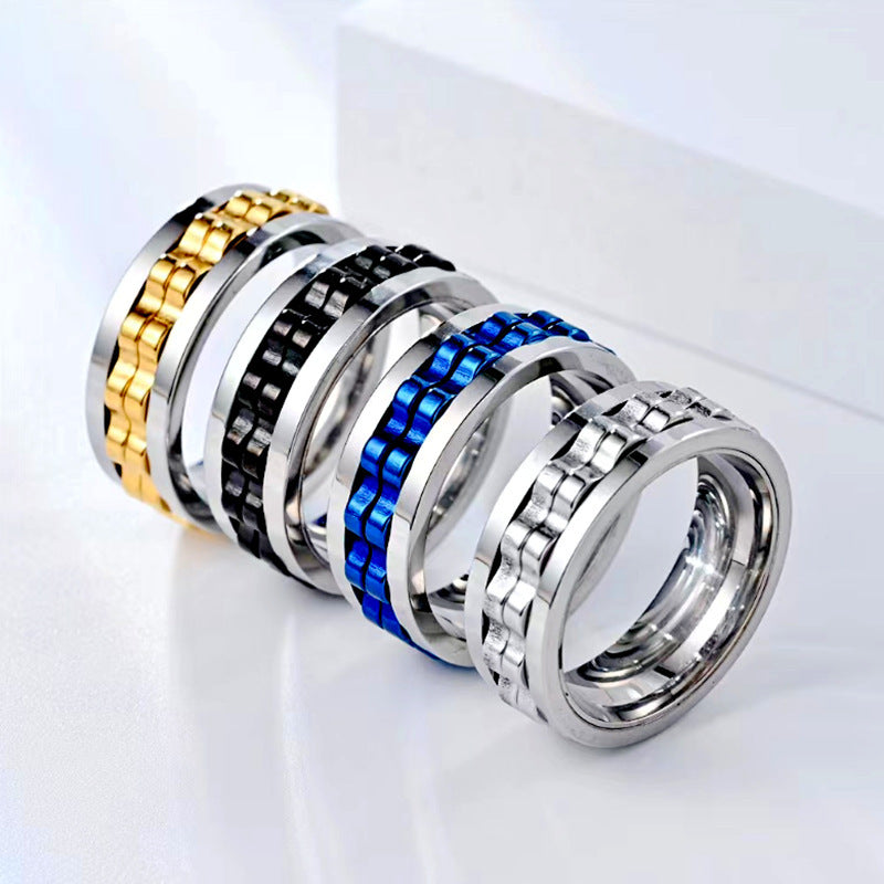 Titanium Spinner Square Texture Ring For Men High Polished Stainless Steel Gear Rotating Anxiety Fidget Rings Charm Jewelry Lime Sunflower