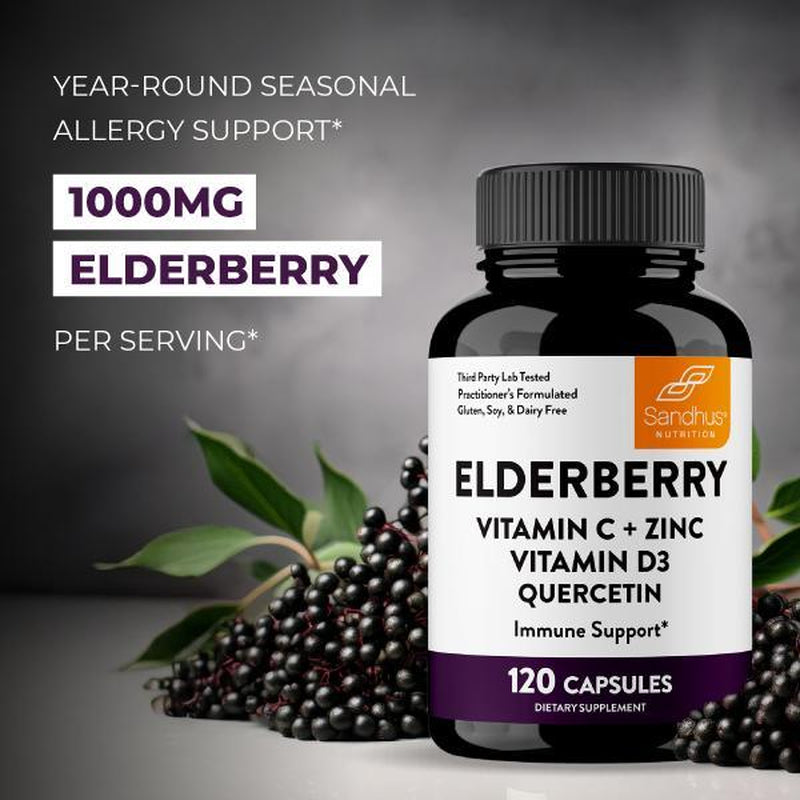 【Sandhus】Elderberry for Immune Support, Vitamin C, Zinc, Quercetin & D3, Healthcare Dietary Supplement