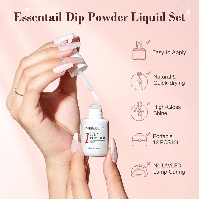 AZUREBEAUTY 4 Colors Dip Powder Nail Starter Kit, Dipping Powder Set with Base Top Coat Activator Essential Liquid, All-In-One Nail Art Manicure Tools DIY Beginner Kit