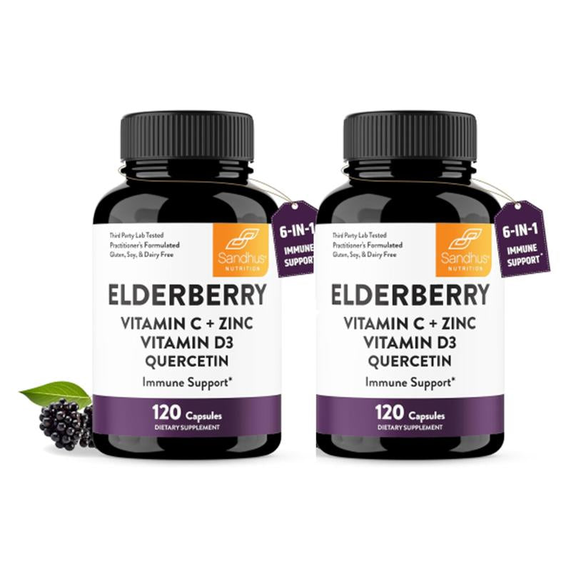 【Sandhus】Elderberry for Immune Support, Vitamin C, Zinc, Quercetin & D3, Healthcare Dietary Supplement