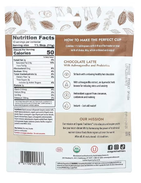 Chocolate Latte with Ashwagandha and Probiotics, 5.3 oz (150 g) RegenaLife Market