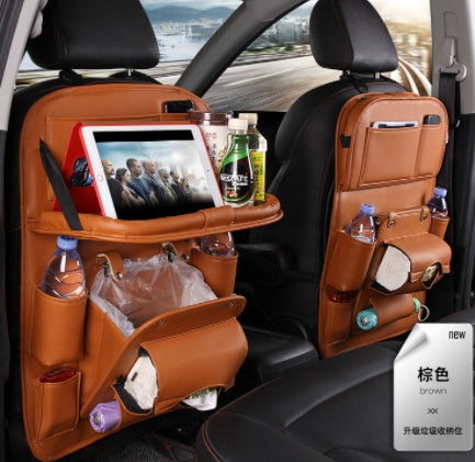 PU Leather Car Storage Bag Multifunction Seat Back Tray Hanging Bag Waterproof Car Organizer Automotive Interior Accessories Lime Sunflower