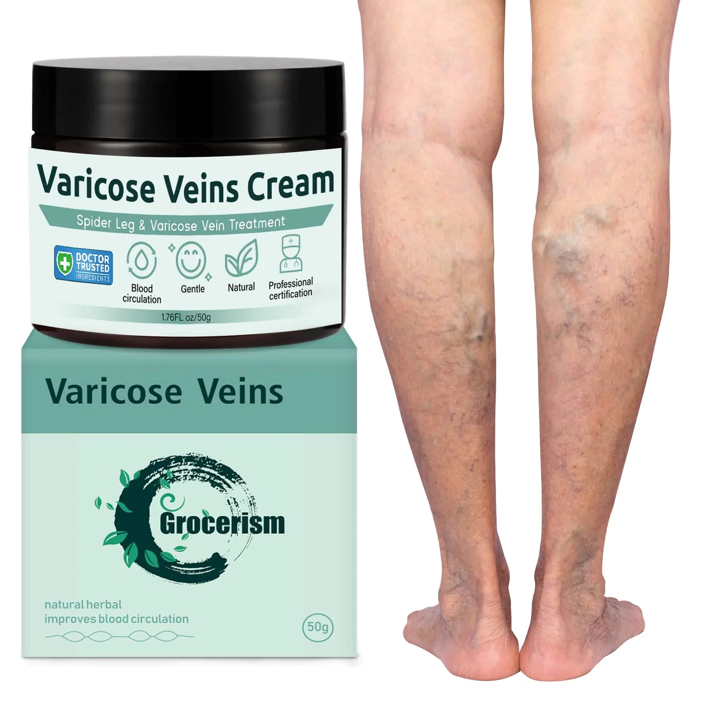 Grocerism Varicose Veins Treatment for Legs - Healing Natural Oils Formula Anti Varicose Vein Soothing Leg Cream Varicose Veins Treatment for Legs(1.76 fl oz )