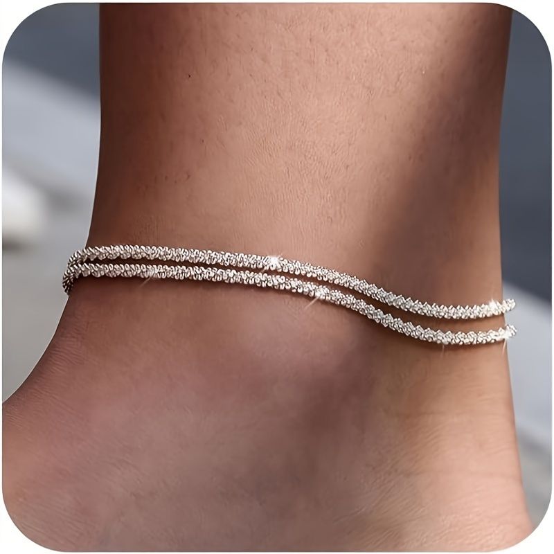 "Hawaiian Beach Anklet Sterling Silver Ankle Bracelets for Women Gold Plated Ankle Bracelets Europe And US Women's Fashion Trend Sparkling Foot Decoration"