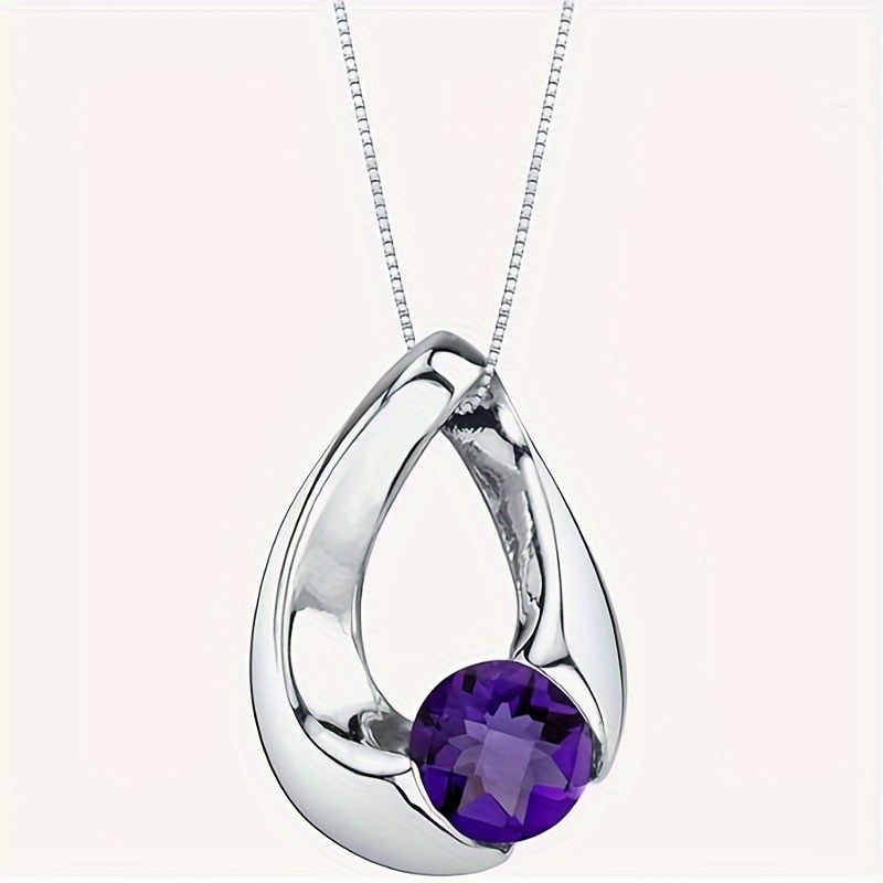 "Sterling silver track solitaire pendant necklace for women, assorted gemstones, cushion cut, 6mm, with 18"" Italian chain" Doba
