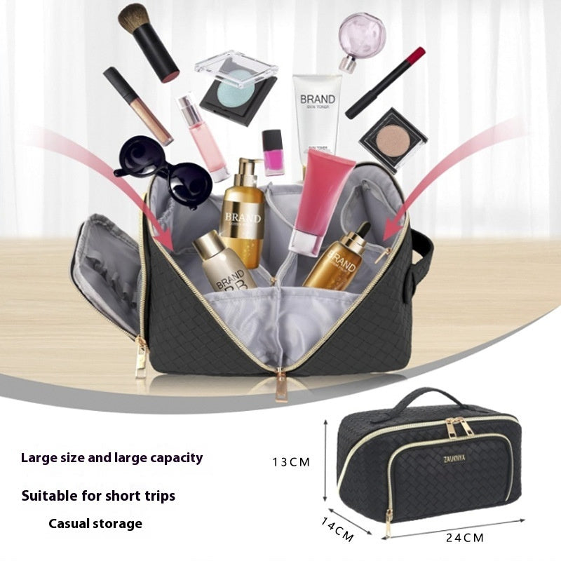 Large-Capacity Cosmetic Bag Portable Waterproof Makeup Storage Case Women Multifunction Bathroom Toiletries Organizer Pouch Item Lime Sunflower