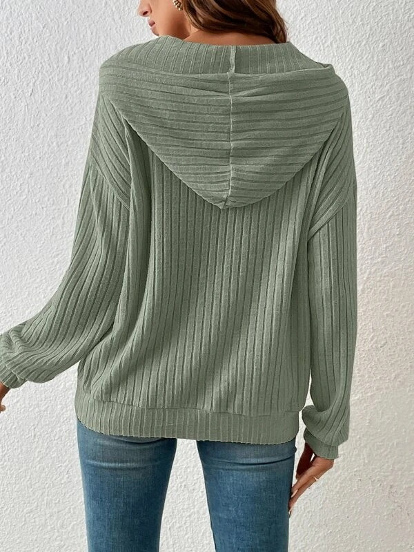 Fashion Drawstring Long-sleeved Hooded Sweatshirt With Pockets Solid Sunken Stripe Hoodie Knitwear Womens Clothing Lime Sunflower