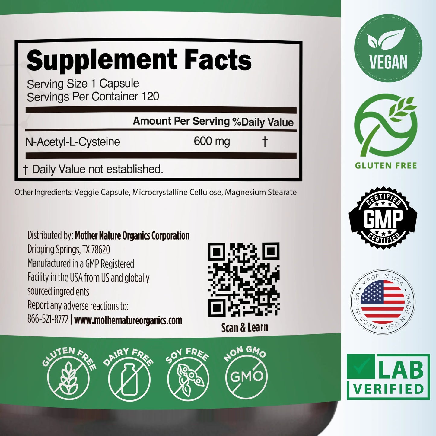 High-Potency Vegan N-Acetyl-L-Cysteine Supplement, 600Mg, 120 Count