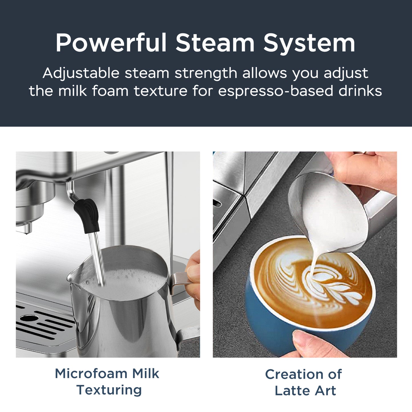 Chef Espresso Machine With Milk Frother For Latte, Cappuccino, Macchiato, For Home Espresso Maker, 1.8L Water Tank, Stainless Steel,`