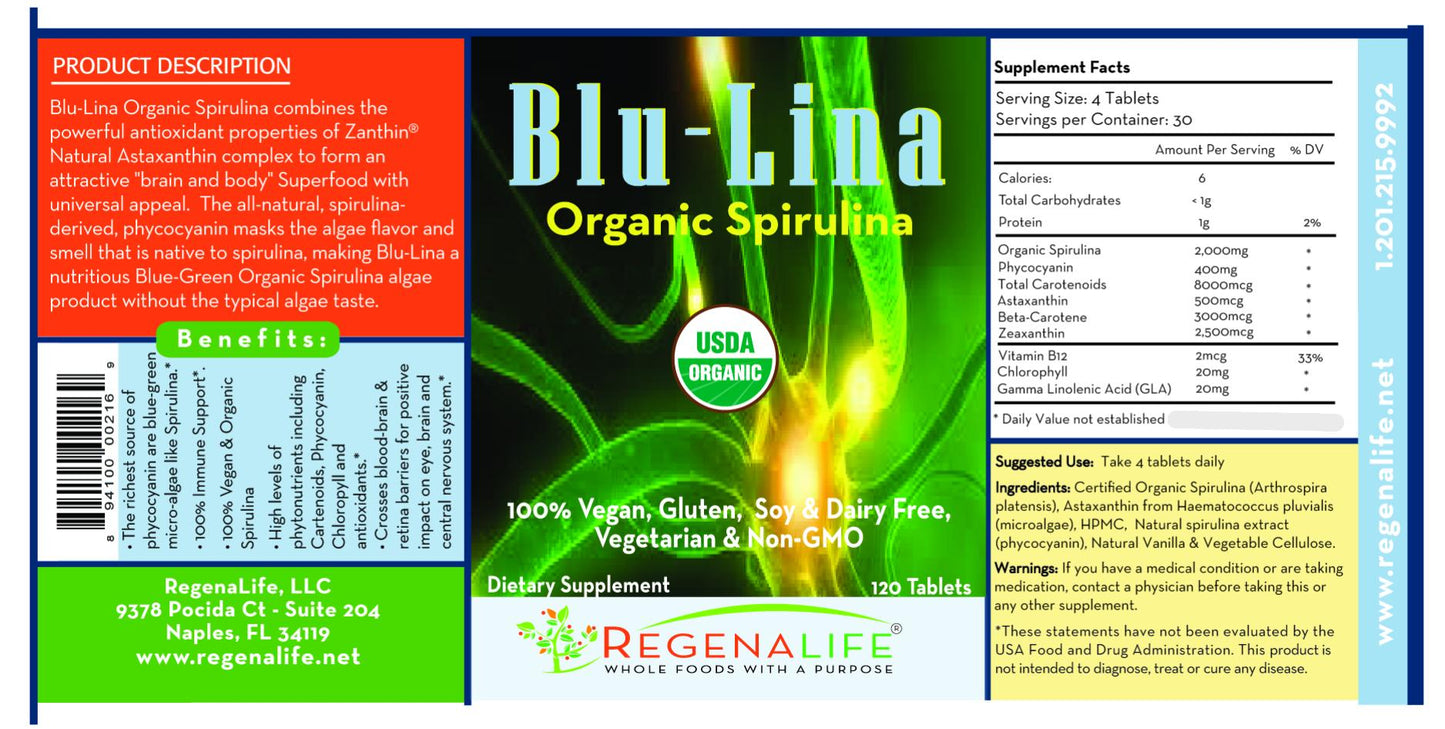 Blu-Lina Organic Spirulina RegenaLife Market