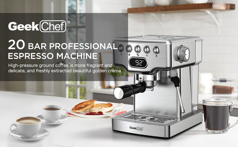 Chef Espresso Machine With Milk Frother For Latte, Cappuccino, Macchiato, For Home Espresso Maker, 1.8L Water Tank, Stainless Steel,`