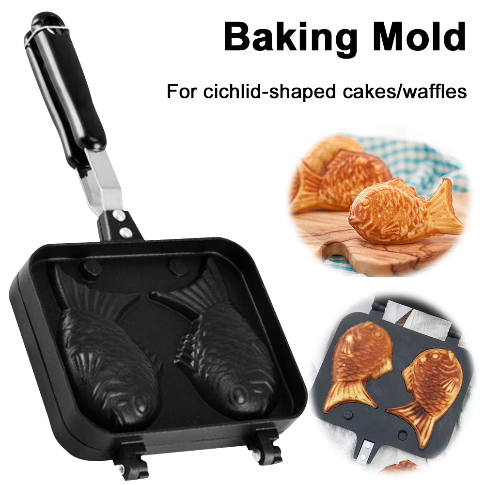 Double Fish Shaped Taiyaki Dessert Waffle Cake Maker Pan Aluminum Alloy Japanese Pancake Double Pan Taiyaki Double Baking Pan