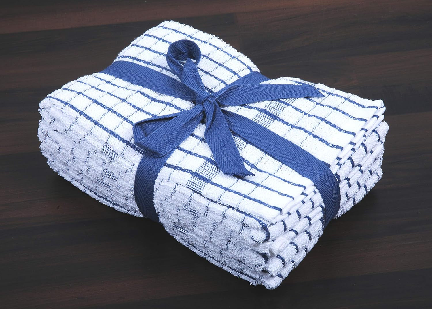 Terry Dish Towels Pack of 4 Highly Absorbent Quick Dry Super Soft 20X28 Inch Kitchen Towel with Hanging Loop for Cleaning & Drying Dishes (Blue)