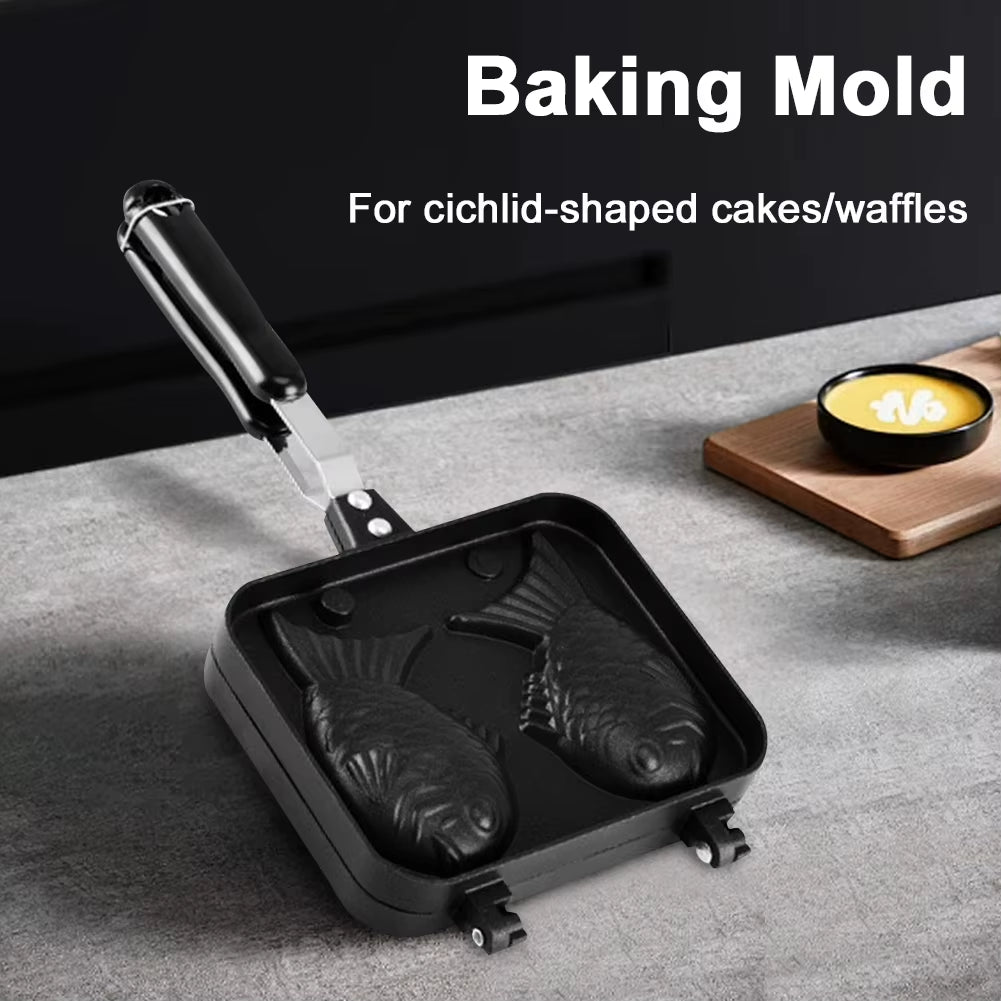 Double Fish Shaped Taiyaki Dessert Waffle Cake Maker Pan Aluminum Alloy Japanese Pancake Double Pan Taiyaki Double Baking Pan