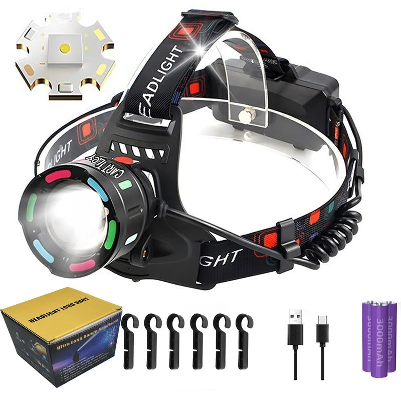 Super Bright LED Headlamp Rechargeable, 10000 High Lumen Headlight, 4Light Modes, Adjustable Headband, Lightweight IPX56 Waterproof Flashlight with Red Light for Outdoors Camping, Running，Runningportable Headlight Home Emergencyoutdoor Camp Motion Sensor