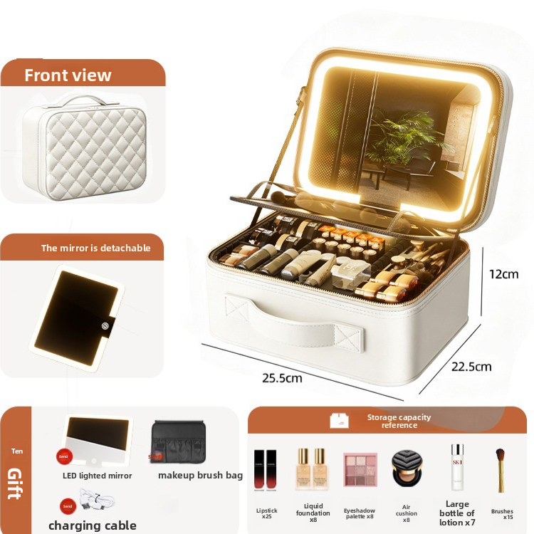 Portable LED Mirror Leather Makeup Case with Brush Set RegenaLife Market