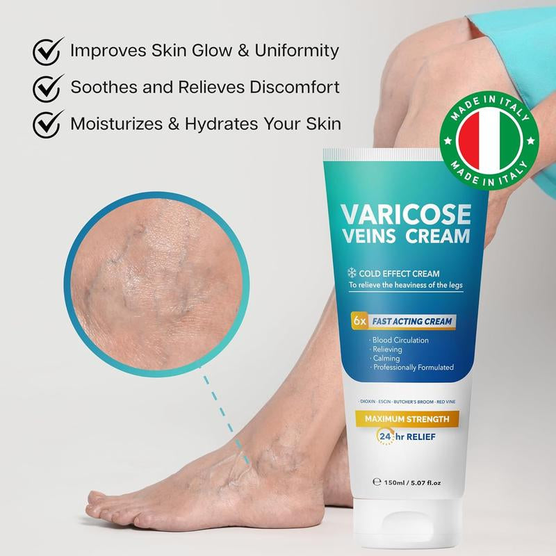 Varicose Veins Cream, Varicose Veins for Legs Made in Italy, Spider Vein for Legs, Natural Soothing Leg Varicose & Spider Veins Cream - 5.07 Fl Oz