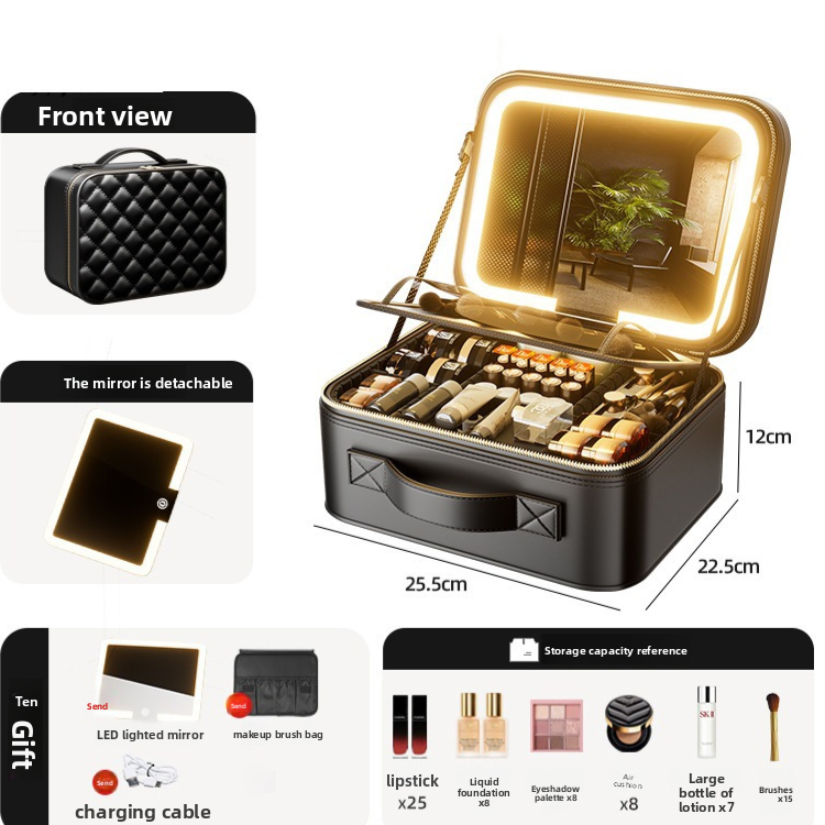 Portable LED Mirror Leather Makeup Case with Brush Set RegenaLife Market