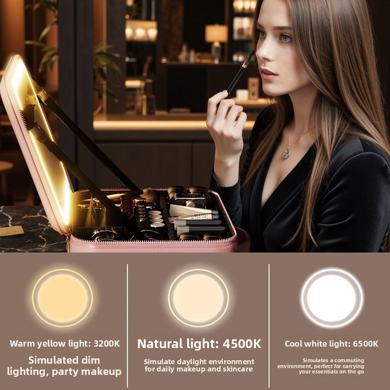 Portable LED Mirror Leather Makeup Case with Brush Set RegenaLife Market