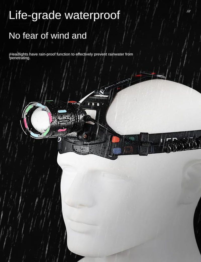 Super Bright LED Headlamp Rechargeable, 10000 High Lumen Headlight, 4Light Modes, Adjustable Headband, Lightweight IPX56 Waterproof Flashlight with Red Light for Outdoors Camping, Running，Runningportable Headlight Home Emergencyoutdoor Camp Motion Sensor