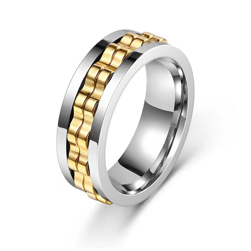 Titanium Spinner Square Texture Ring For Men High Polished Stainless Steel Gear Rotating Anxiety Fidget Rings Charm Jewelry Lime Sunflower
